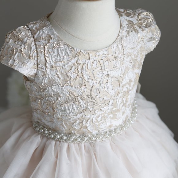Girls Gold & Blush Formal Party Dress Flower Girl Special Occasion Couture NWT - Picture 3 of 6